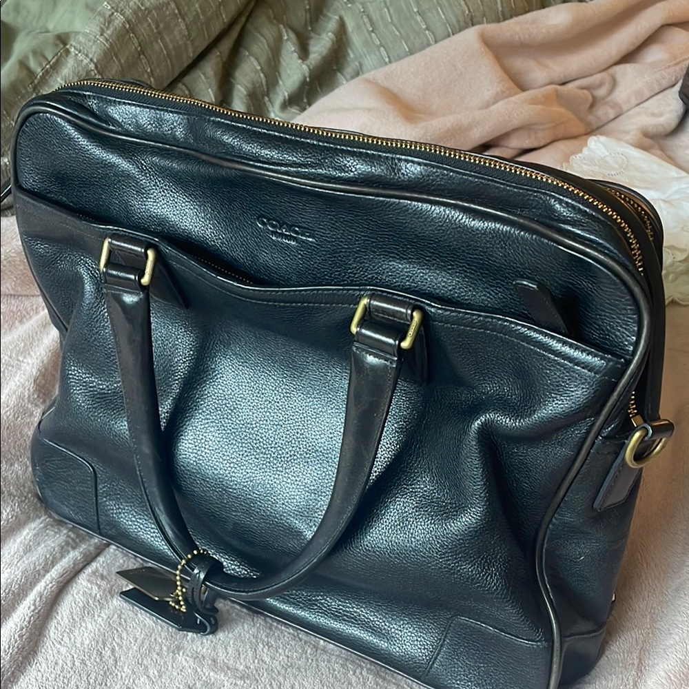 Coach Black Leather Briefcase with Structured Design